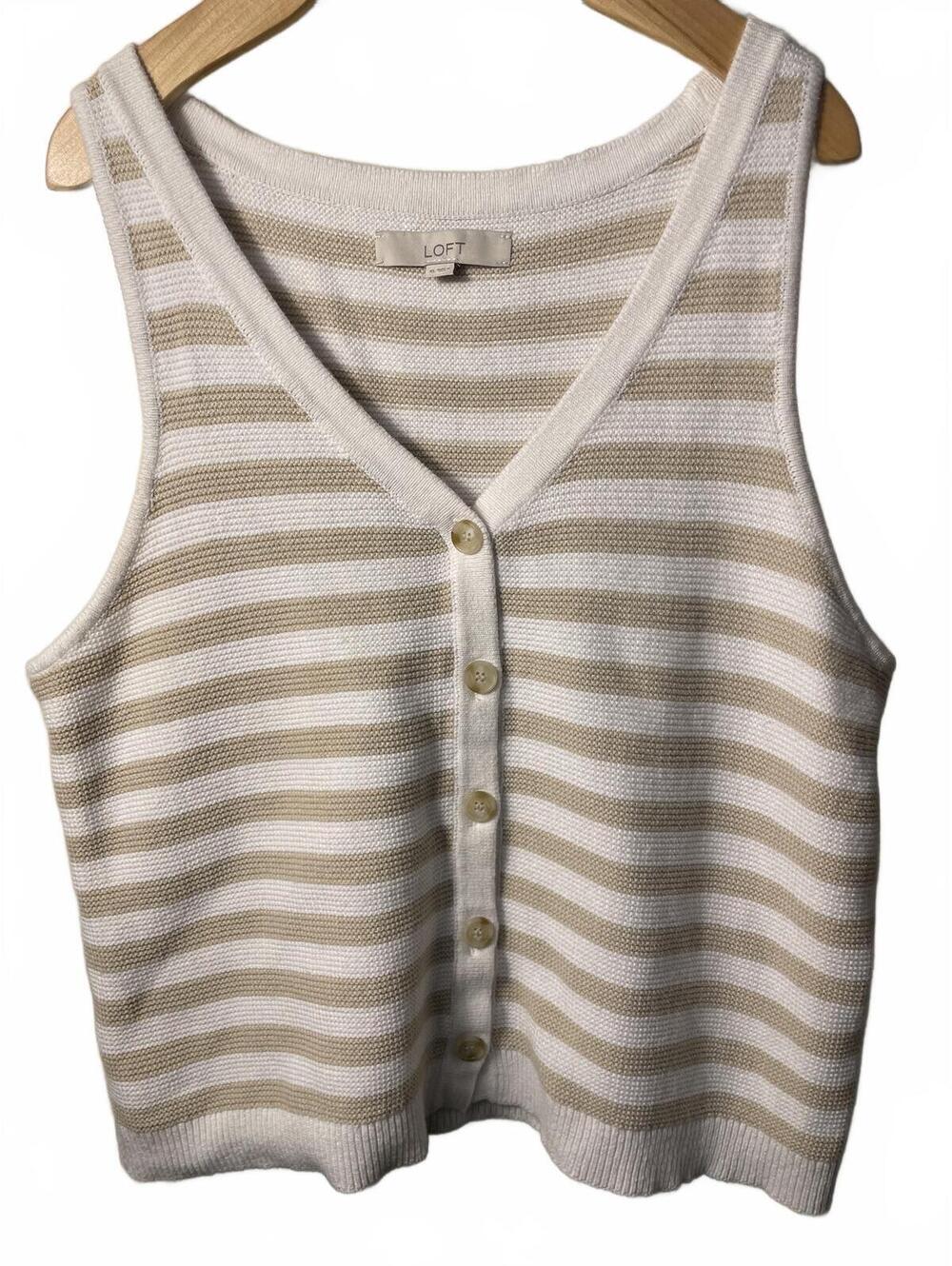 LOFT Striped Button Front Knit Tank Top Vest Womens Size XL Casual Cottagecore